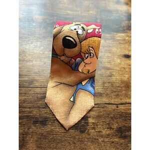 VINTAGE SCOOBY-DOO NOVELTY NECKTIE RED CARTOON PRINT SILK LOOK EUC